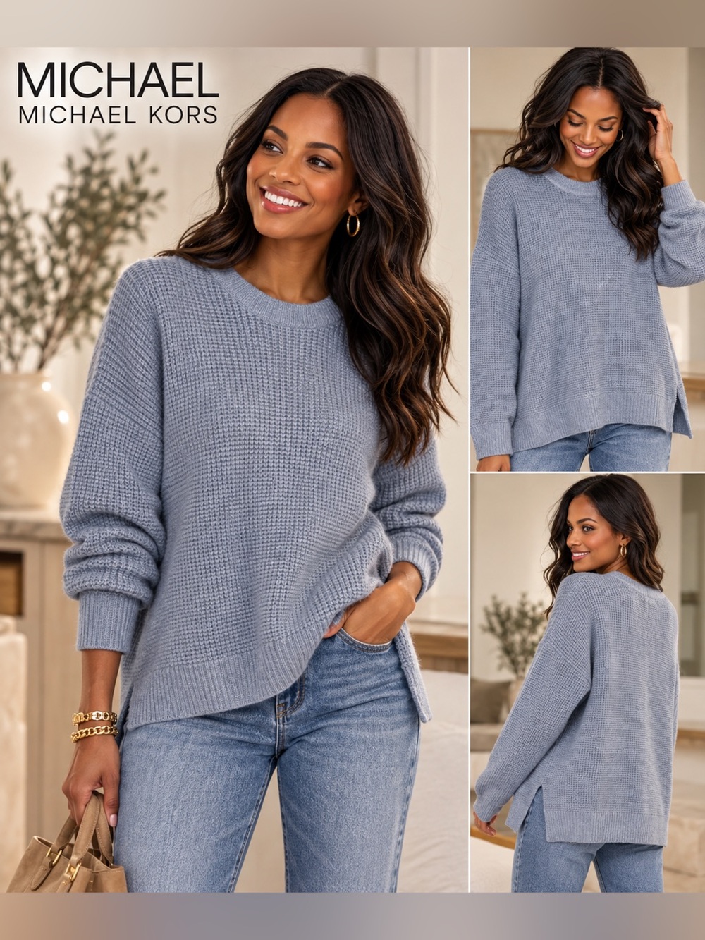 NWT Michael Kors Knit Sweater in Blue Size Large